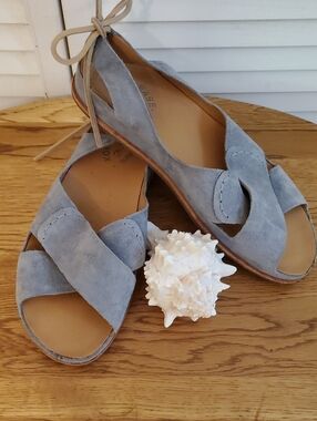 Kork-Ease Blue Suede Leather Slingback Sandals, Size 8 M
